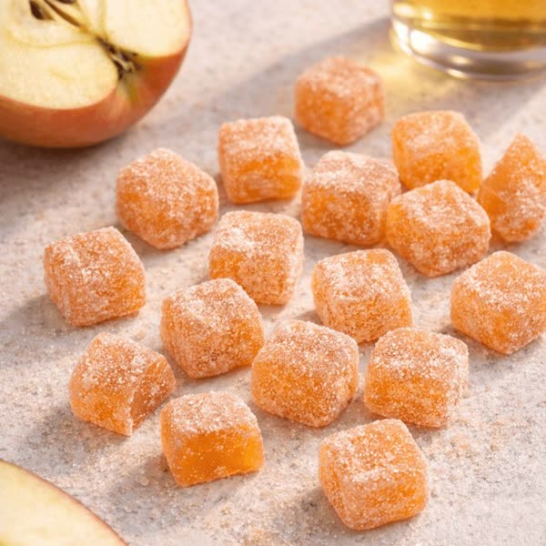 Gummies naast een halve appel
