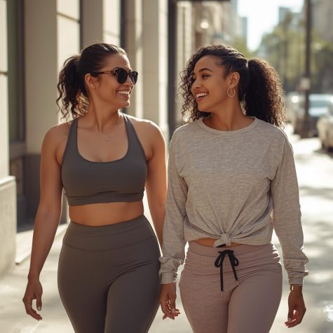 2 girls with subtle sporty elements, relaxed and authentic intera