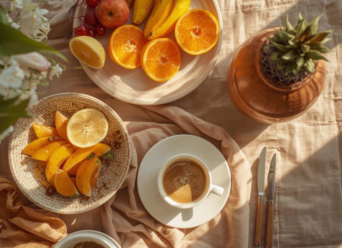 gezond ontbijt, veel zon,